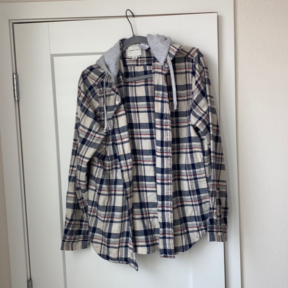 Plaid hoodie jacket button up